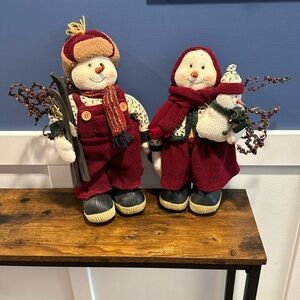 Mr & Mrs Snowman Plush Christmas Cloth Dolls Decor Plaid Cabin Core
